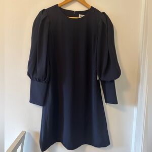 NWT Eliza J Women's Crepe Balloon Sleeve Shift Dress in Navy - Size 10